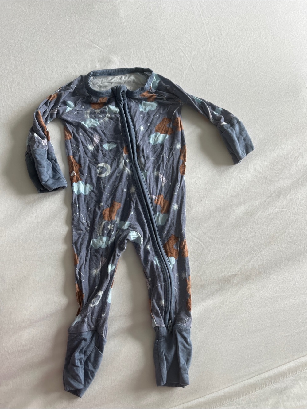 Little Sleepies Navy Footed One-Piece Pajamas with Bear and Cloud Print